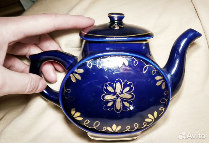 Чайник и чашка, кобальт, фарфор Гжель, СССР