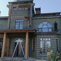 Покраска деревянного дома. Шлифовка дома, теплый шов, Барвиха