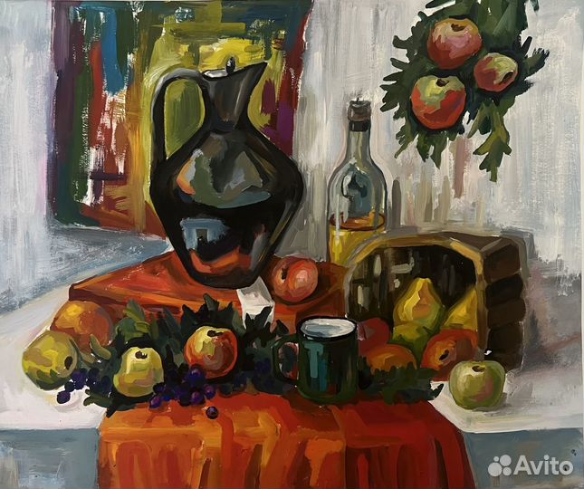 Живопись натюрморт с яблоками