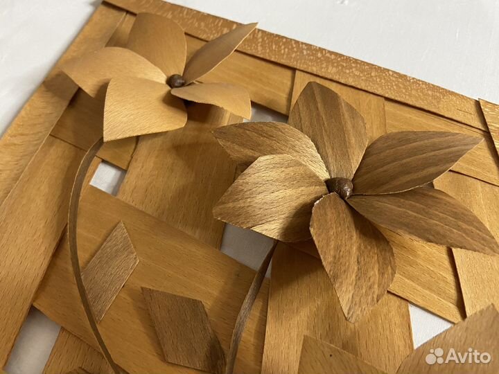 Панно из дерева СССР соломка Цветы