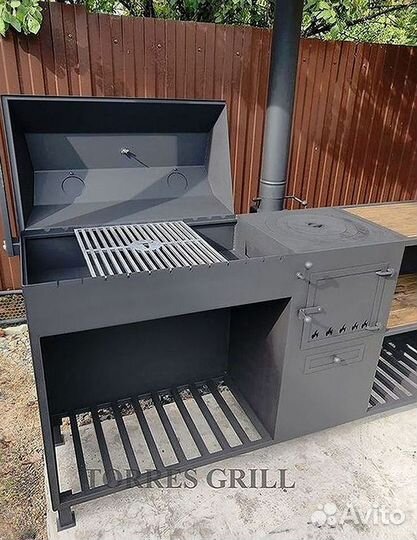 Мангал с печью под казан и крышей