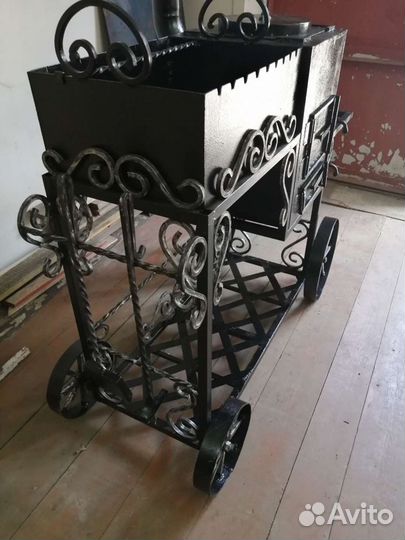 Мангал с печью и столиком передвижной