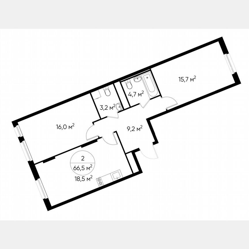 2-к. квартира, 66,5 м², 7/17 эт.