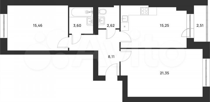 2-к. квартира, 68,9 м², 3/5 эт.