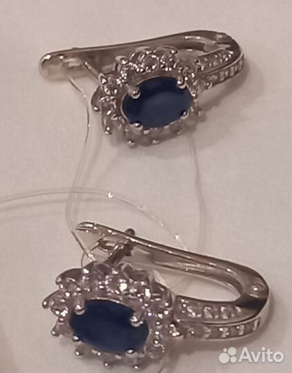 Серебро серьги с природ.Сапфирами королевские