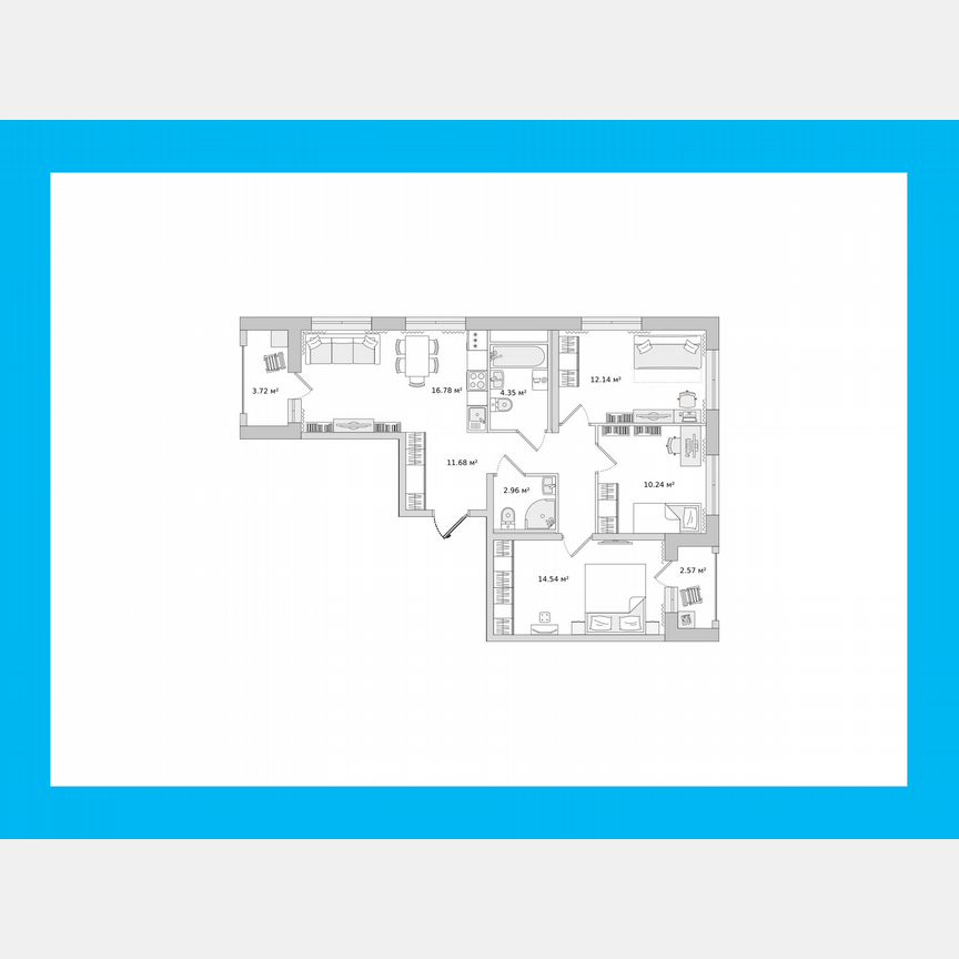 3-к. квартира, 71,8 м², 12/17 эт.