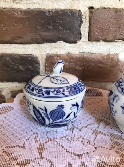 Луковый узор, синий лук чайный набор