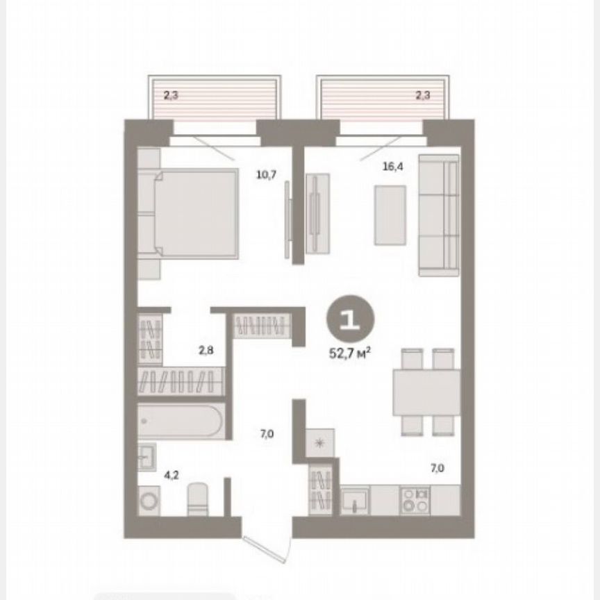 1-к. квартира, 52,7 м², 4/9 эт.