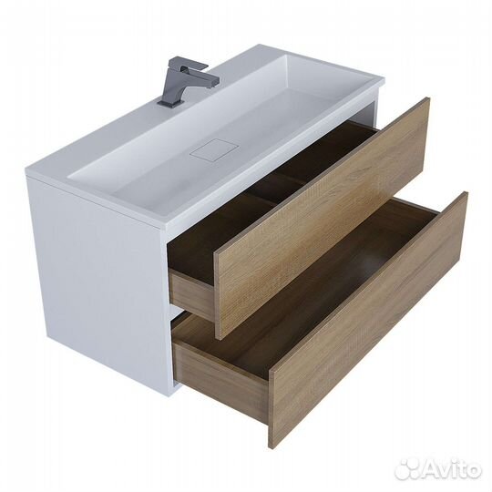 Раковина для ванной полувстраиваемая 100 см, прямоугольная