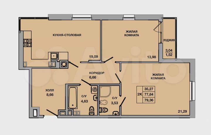 2-к. квартира, 79,4 м², 7/8 эт.