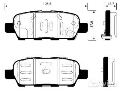 Колодки тормозные задние 105*38 nissan Juke (F15) 10, Murano (Z51) 07-14, Qashqai (J10) 07-13, Teana