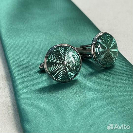 Набор новогодний галстук и запонки зеленый