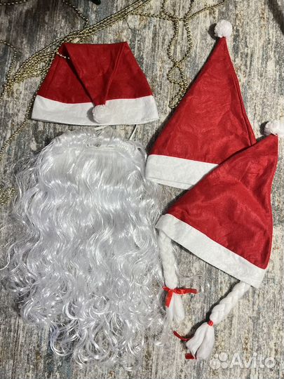 Борода дед мороза, колпак шапка санты