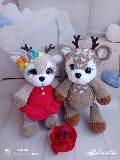 Олень, оленёнок ручная работа, вязаная игрушка