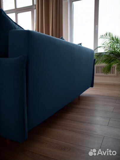 Диван новый тканевый прямой синий Сканди