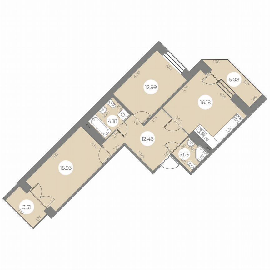 2-к. квартира, 69 м², 19/20 эт.