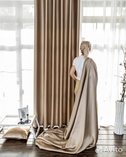 Комплект портьеры глянцевые Аврора Миндаль шторы