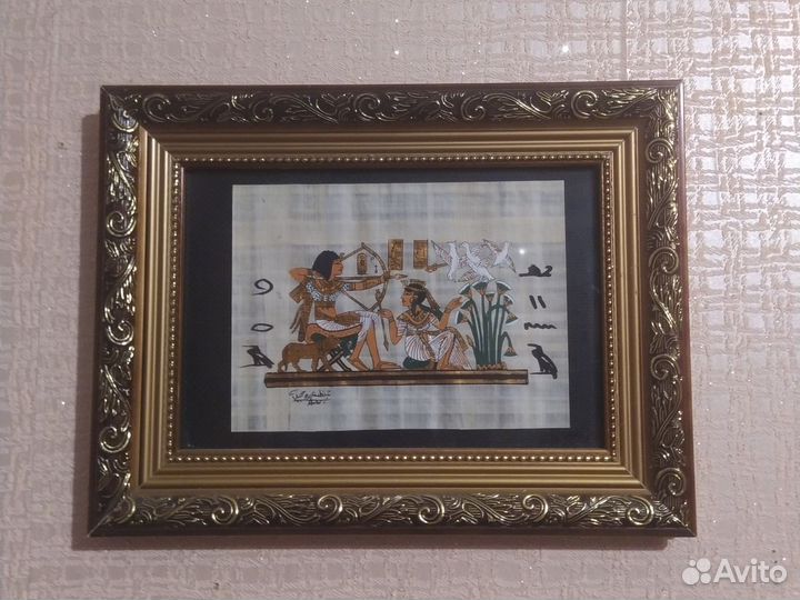 Египетский папирус в рамке багет со стеклом