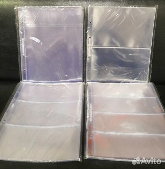 Листы для монет, банкнот, открыток, пробок