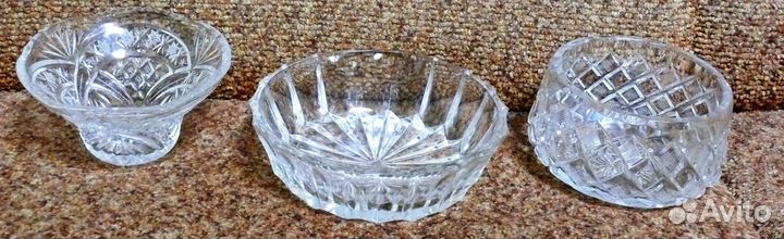 3 хрустальные салатницы. советский винтаж