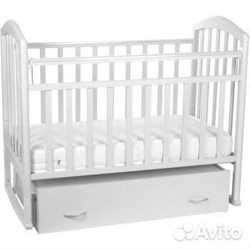Кроватка Детская, белая с выдвиж. ящиком + матрас