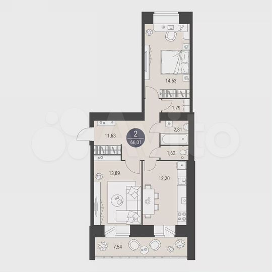 2-к. квартира, 66 м², 7/10 эт.