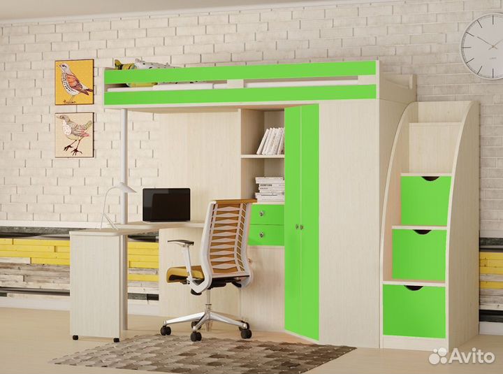 Кровать чердак детская с лестницей-комодом