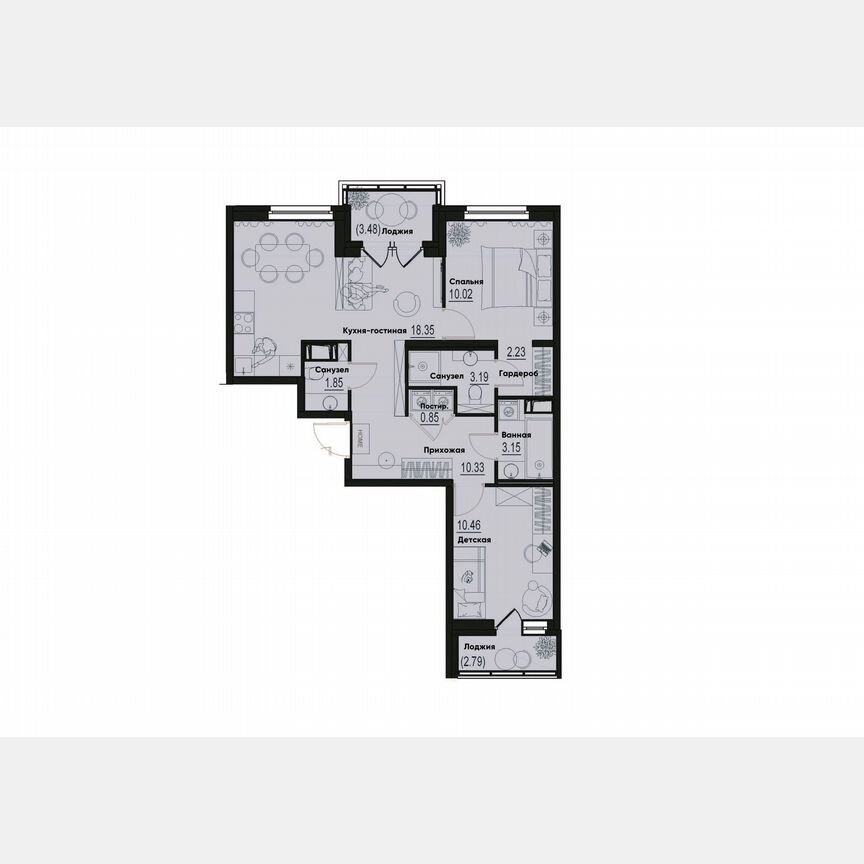 2-к. квартира, 63,6 м², 11/12 эт.