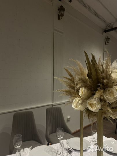 Свадебный декор, тяжелый дым, холодные фонтаны