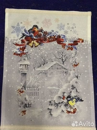 Ткань рогожка со снегирями