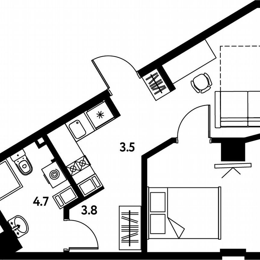 1-к. апартаменты, 34,6 м², 4/10 эт.