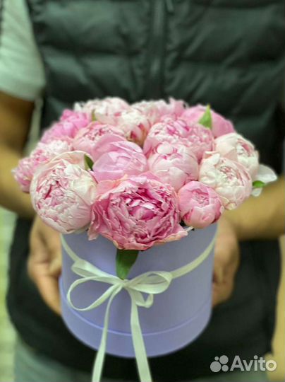 Пионы в коробке букет корзина 1 сентября 8 марта