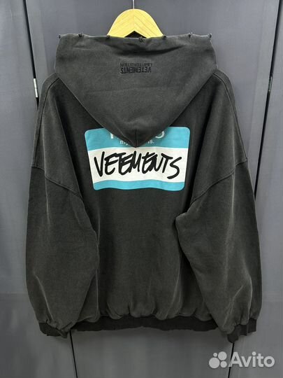 Зип худи Vetements hello my name is oversize