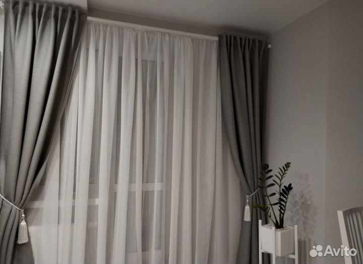 Тюль Лён новый на шторной ленте