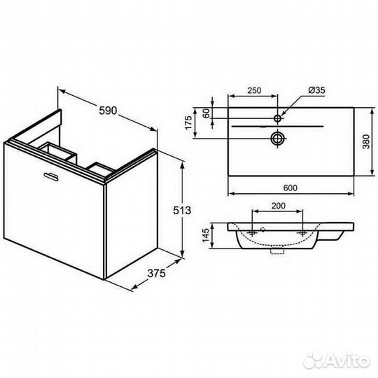 Тумба под раковину Ideal Standard Connect Space 60 C6743KR подвесная Серая глянцевая