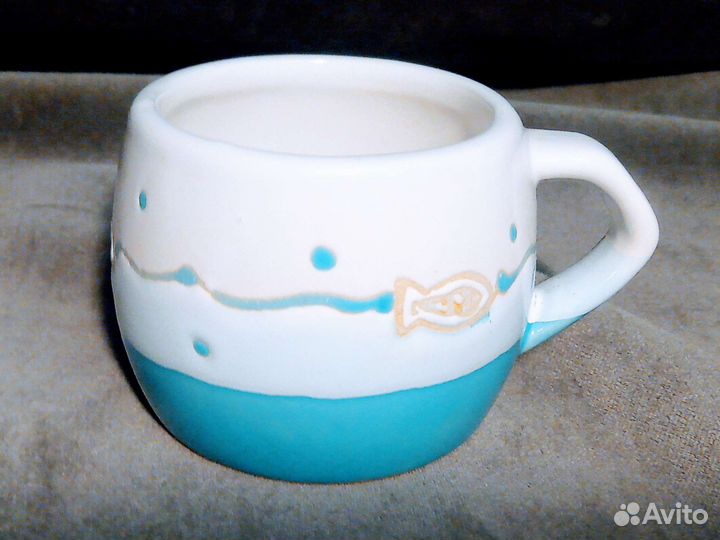 Чайный кофейный сервиз с рыбками керамика глазурь