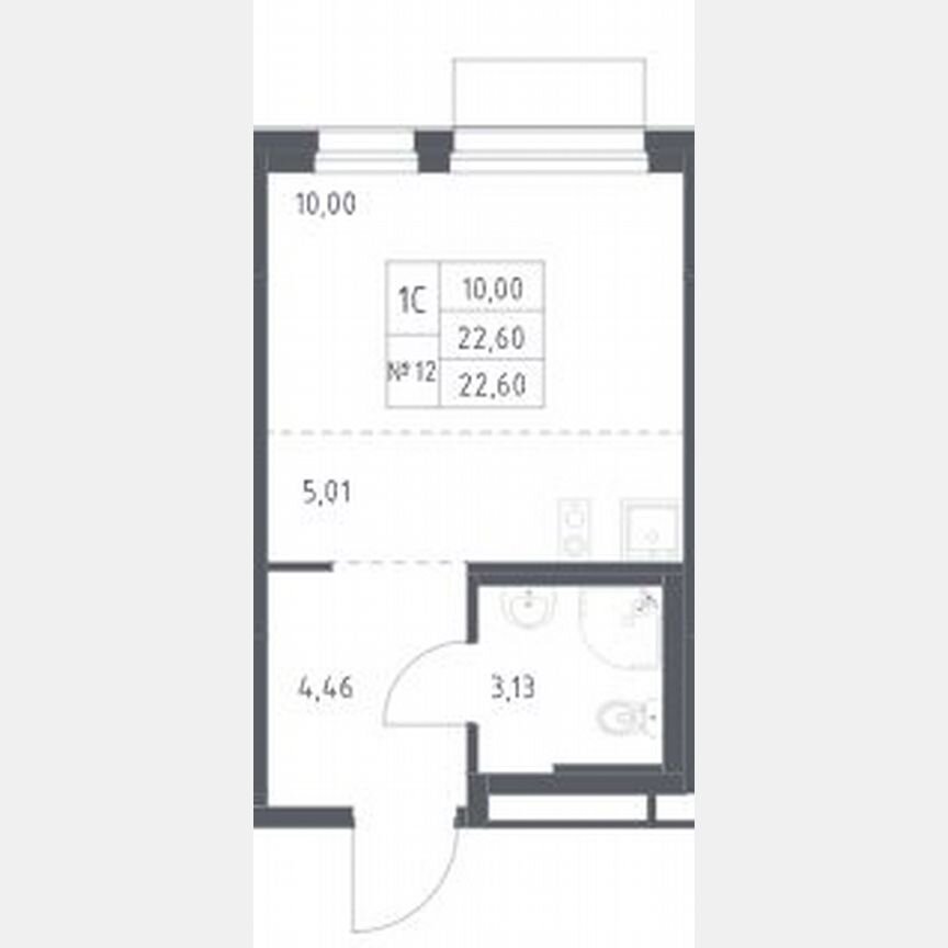Квартира-студия, 22,6 м², 6/9 эт.