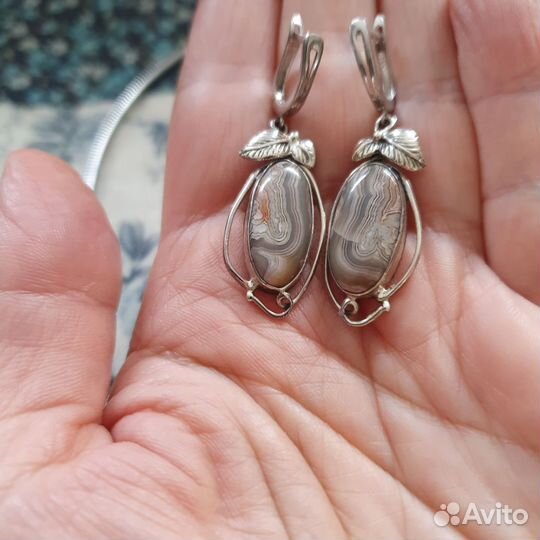 Серебряные серьги с мексиканским кружевным агатом