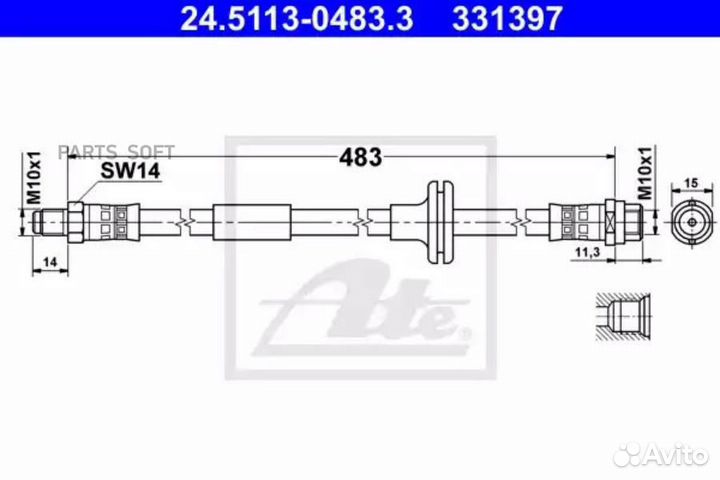 ATE 24.5113-0483.3 Шланг тормозной