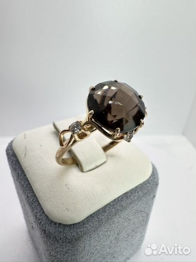 Кольцо золото 585 пробы с дымчатым кварцем
