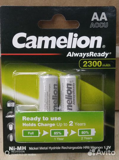 Два аккумулятора AA Camelion AlwaysReady 2100 mAh