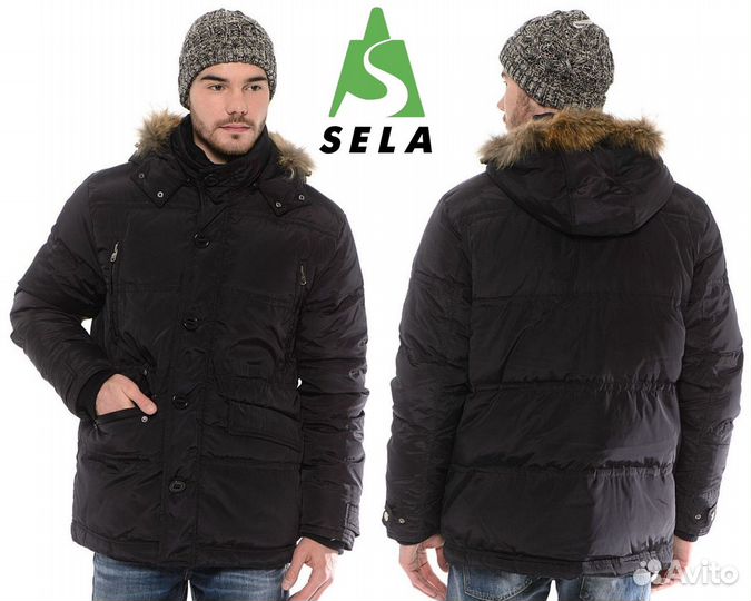 Пуховка мужская черная Sela, М (48-50)