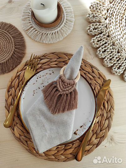 Набор салфеток с кольцами макраме, 4 шт