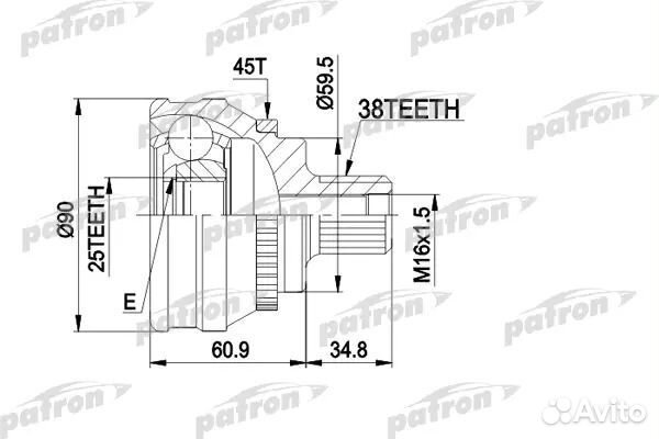 Patron PCV1121 шрус наружн к-кт 38x59.5x25 ABS45T