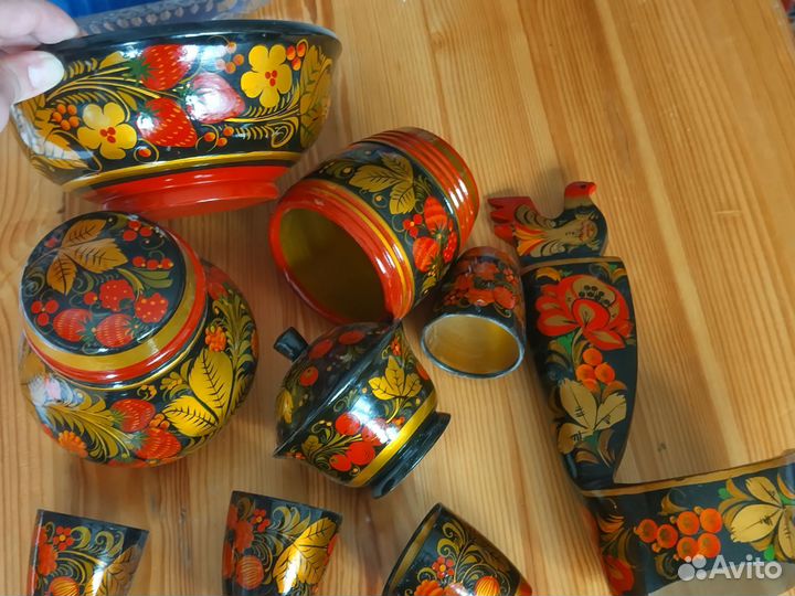 Набор посуды деревянная хохлома