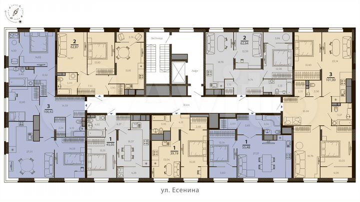 3-к. квартира, 106,4 м², 3/7 эт.