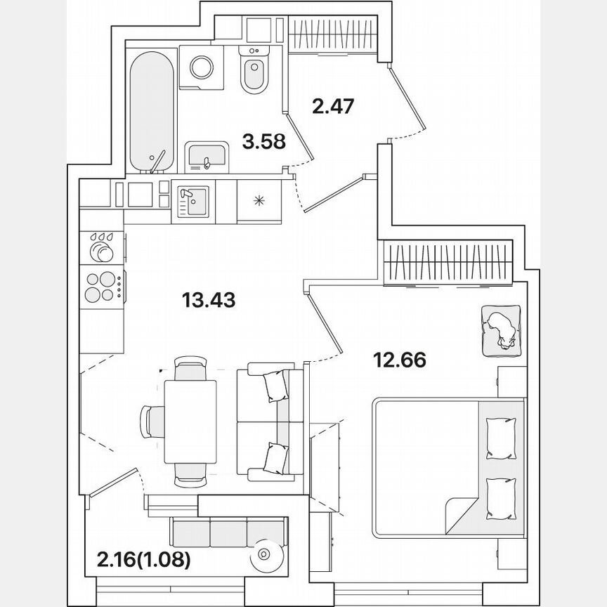 1-к. квартира, 33,2 м², 11/12 эт.
