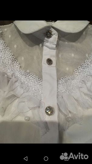 Школьная нарядная блузка для девочки, белая, 128