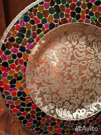 Тарелка декоративная ручная работа 35 см стекло