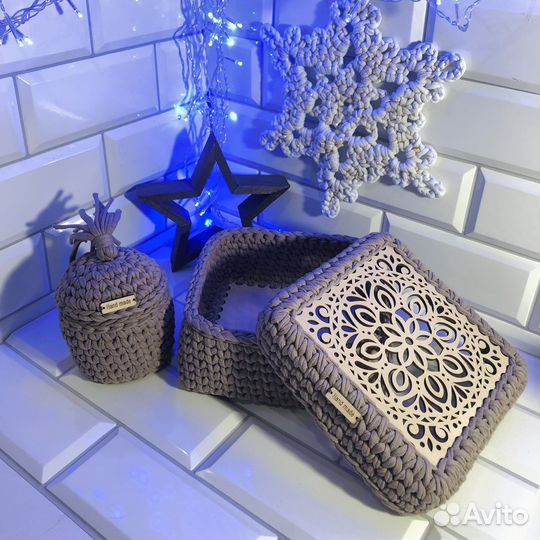 Набор плетеных корзин для мелочей